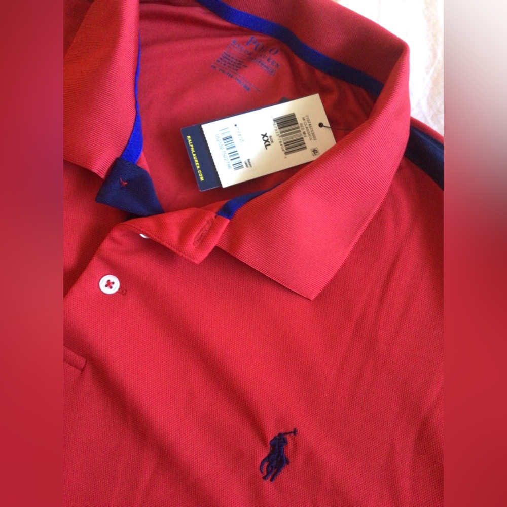 Polo by Ralph Lauren Performance Polo Shirt in Ref with Red Collar